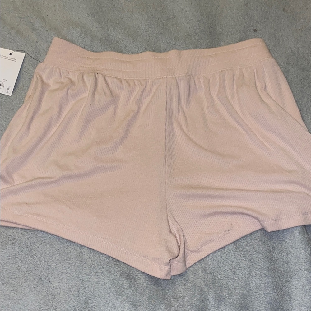 New Light Pink Ribbed Drawstring pj Shorts - Picture 2 of 5